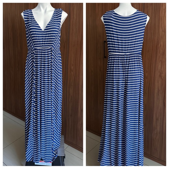 NWT. Isabel Maternity by Ingrid & Isabel Blue Striped Maxi Tank Dress Size XXL - Picture 2 of 13
